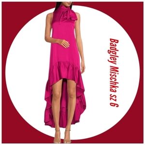 NWT Belle Badgley Mischka Pink Satin High Low Midi Dress sz 6
